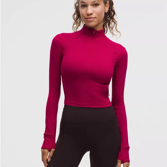 lululemon athletica Tops - NWT Lululemon It’s Rulu™ Ribbed Cropped Half Zip – Magenta Smoke – Size L